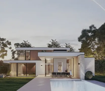 Modern white villa with pool